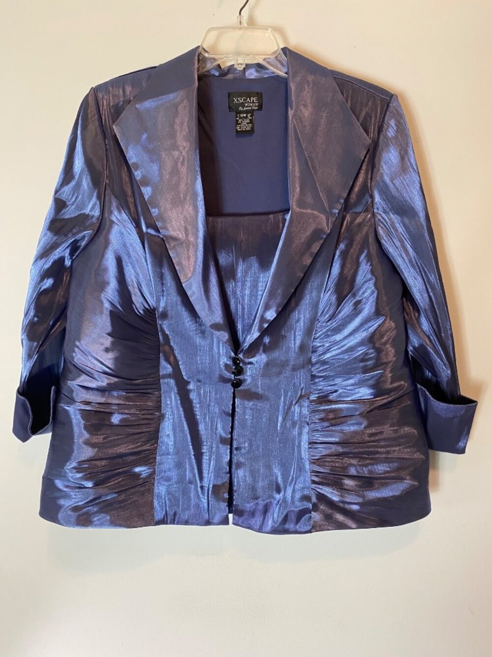 Xscape Woman Blue Ruched Satin Blazer & Tank Top Set Size 16W